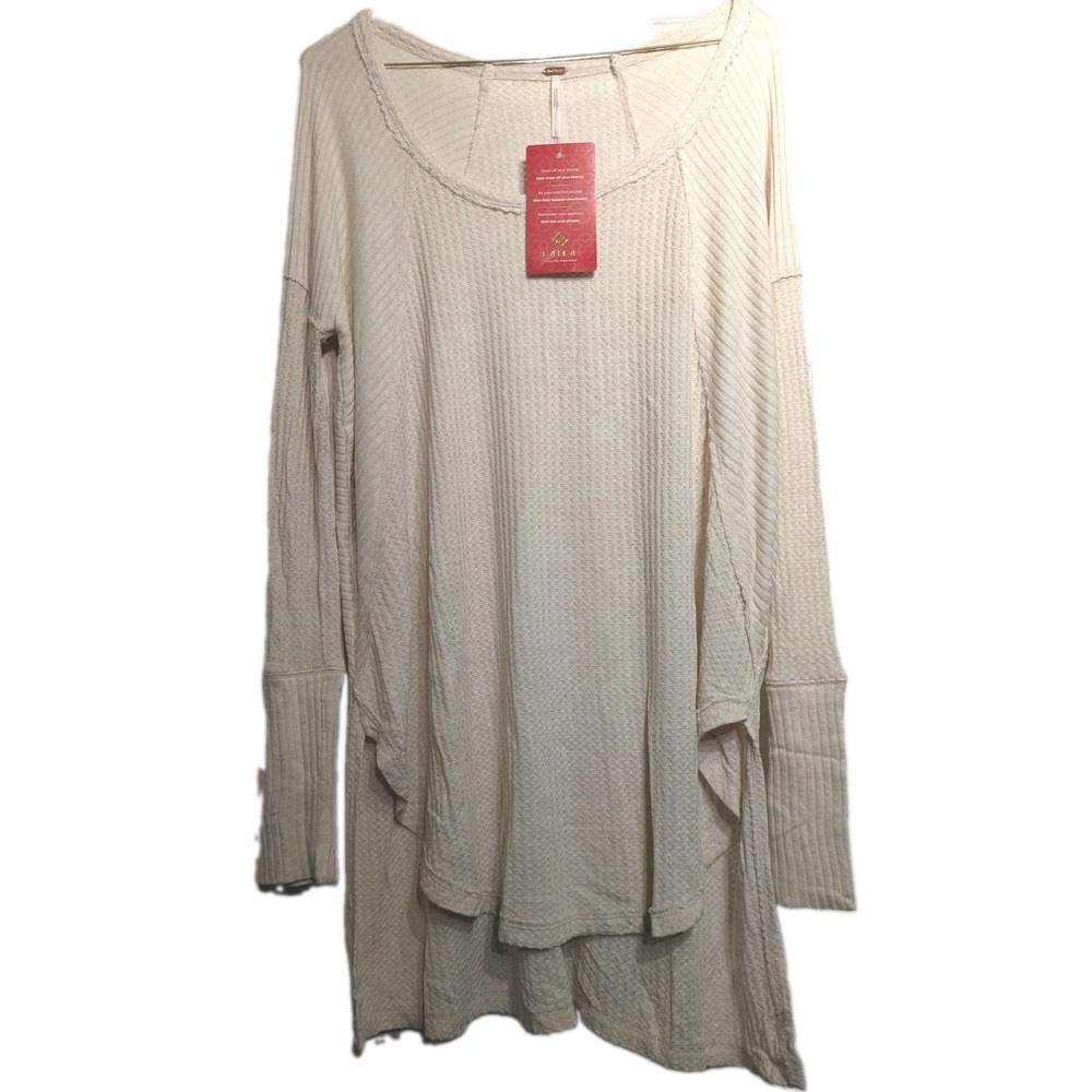 Free People Tunic Top Women L Oatmeal Ventura Thermal HiLo Raglan Lng Sleeve NWT